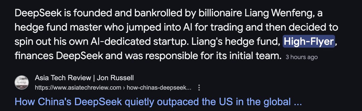 solgummies's tweet image. the company responsible for developing #DEEPSEEK

High-Flyer $HF

ca: 99X4mLD18DQGD8guBUxwV2gFmyN5vU6c9REXCuoVpump