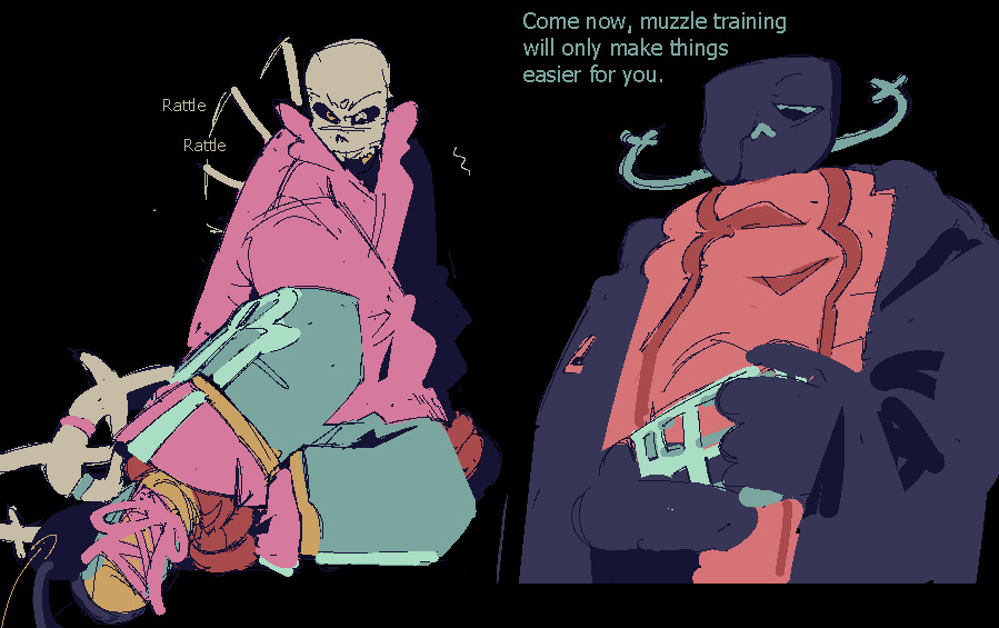 Nightmare &amp; Fresh doodles... offshoot of one of my aus I'm tentatively, "captivity au: nightmare's castle"

basically Nightmare just keeps it as his puppydog :-]

#freshsans #nightmaresans #utmv