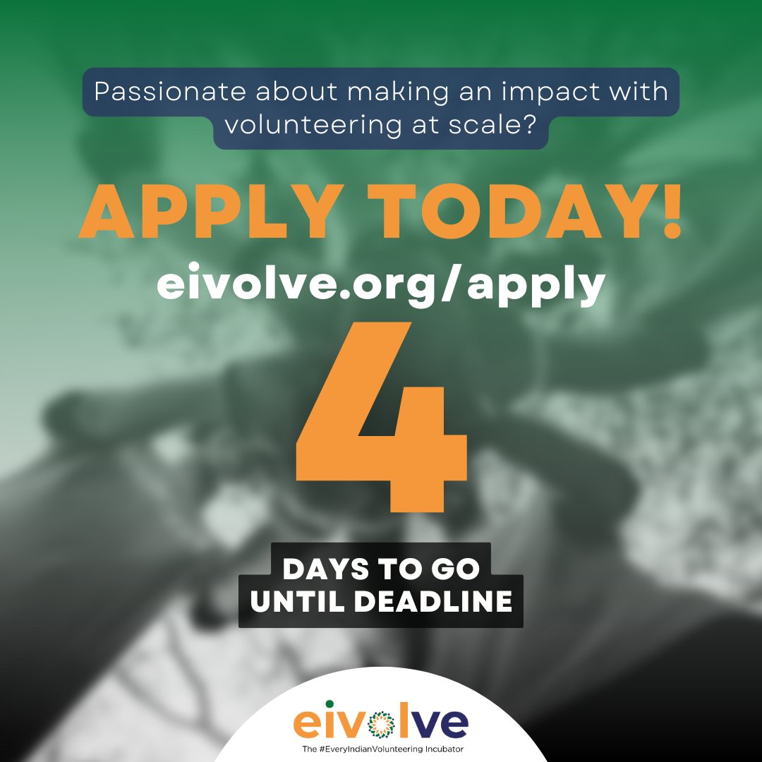 ONLY 4 DAYS TO GO UNTIL DEADLINE!

Eivolve.org is looking to support passionate entrepreneurs building in volunteering. 

If you have any questions, join us for "Ask us anything" tomorrow. Register your interest here: lnkd.in/gBtxiwRC