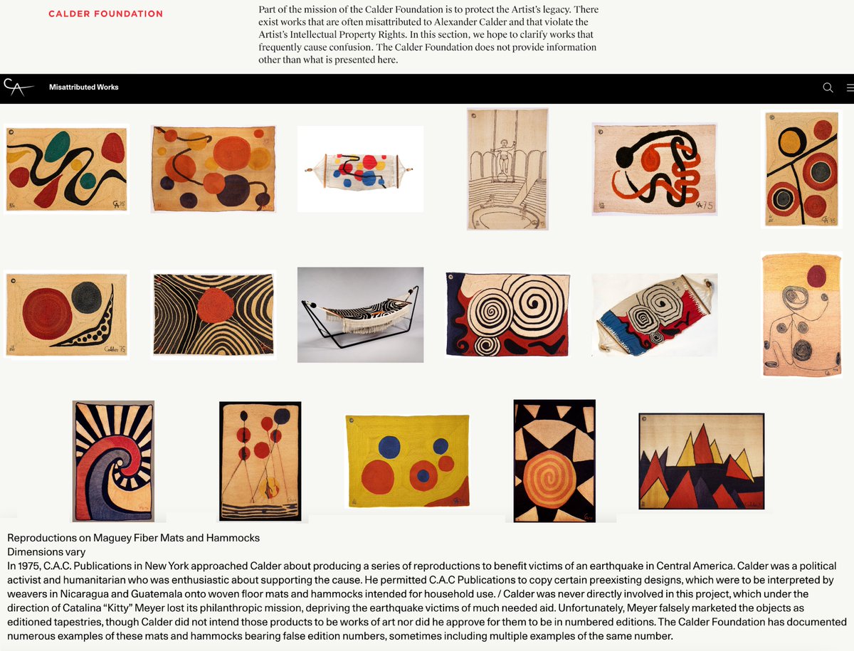According <a href="/calderfdn/">Calder Foundation</a> Curated: Calder 1/30/2025 <a href="/RagoAuctions/">Rago Auctions</a> includes 9 incorrectly documented &amp; misattributed tapestries catalogued as "rare wall hangings" #AlexanderCalder NEVER authorized as works of art nor approved for sale in numbered editions.
ragoarts.com/auctions/2025/…