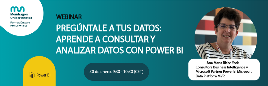 Webinar 'Pregúntale a tus datos: aprende a consultar y analizar datos con #PowerBI'.
📆 30 enero
⌚90.30 - 10:30h.
🔗 ow.ly/wr9i50UNFNv