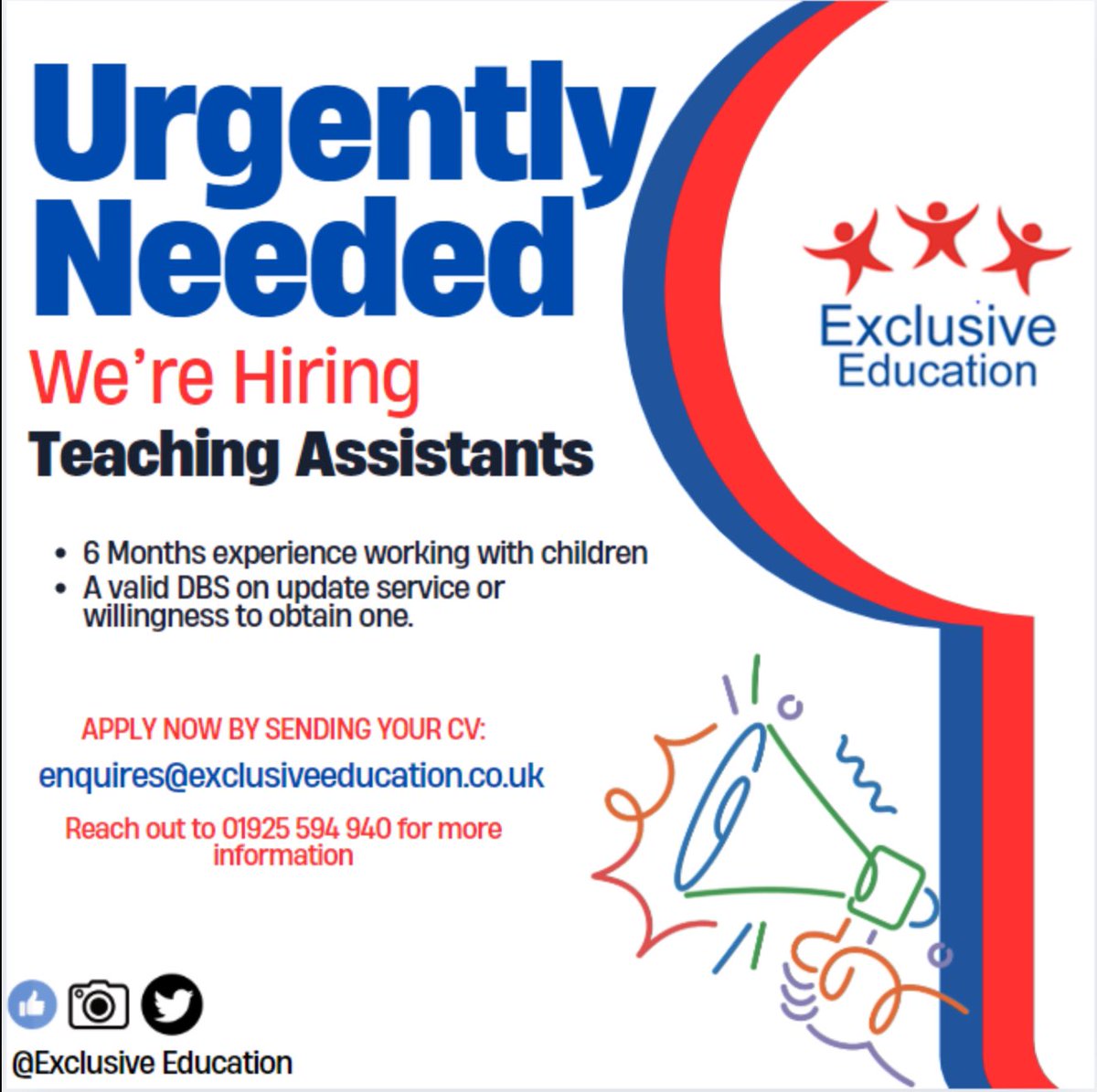 Exclusive_Edu's tweet photo. LOOKING FOR WORK
 
Contact us on 01925 594 940 or send your CV to enquiries@exclusiveeducation.co.uk

We also offer refer a friend, once they have worked 10 days we will send you a £50 Amazon voucher📝 https://t.co/TqqHfdNo6l