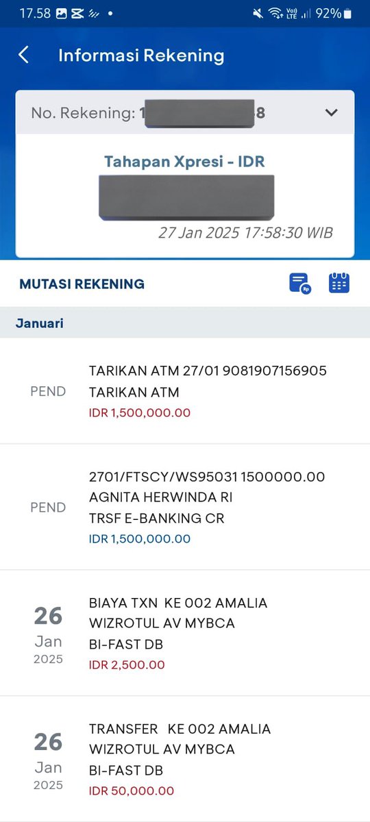 ayambalappp's tweet photo. @HaloBCA @BankBCA @XpresiBCA 
kok bisa tiba-tiba saldo ketarik 1,5 padahal gaada yang narik di atm 1,5 😭 https://t.co/fX1Y5xb3j0