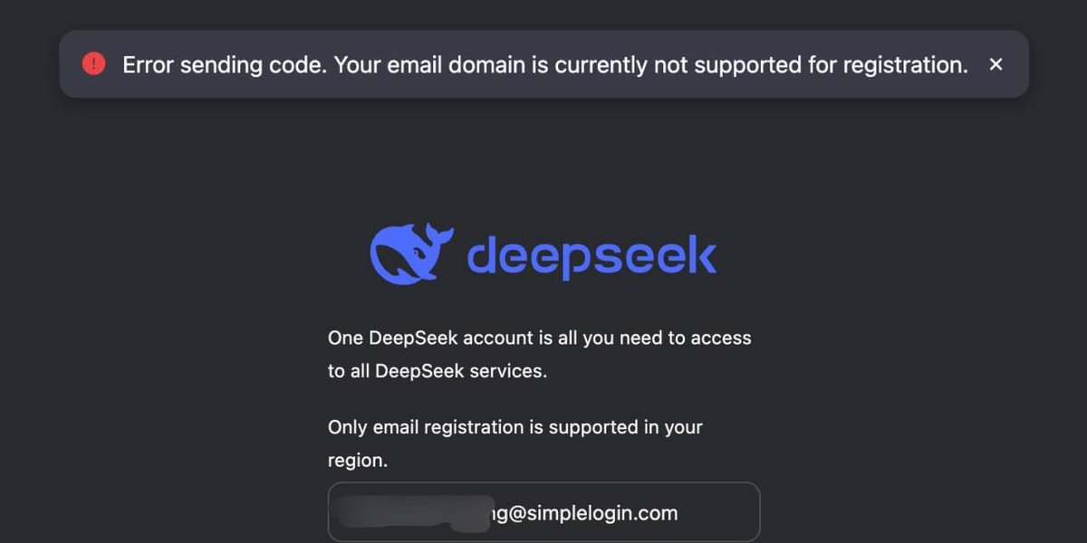 wizard86pz's tweet photo. Hello
@deepseek_ai. Why are you not supporting (forbidding?)
@SimpleLogin alias emails? https://t.co/0Jqno4RM0k