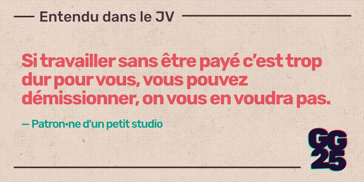 stjv_fr's tweet photo. Entendu dans le jeu vidéo : les entreprises nous méprisent tellement qu'elles trouvent normal de nous forcer à travailler gratuitement, y compris le soir et le weekend #gg25 https://t.co/XpwrHyCLE8