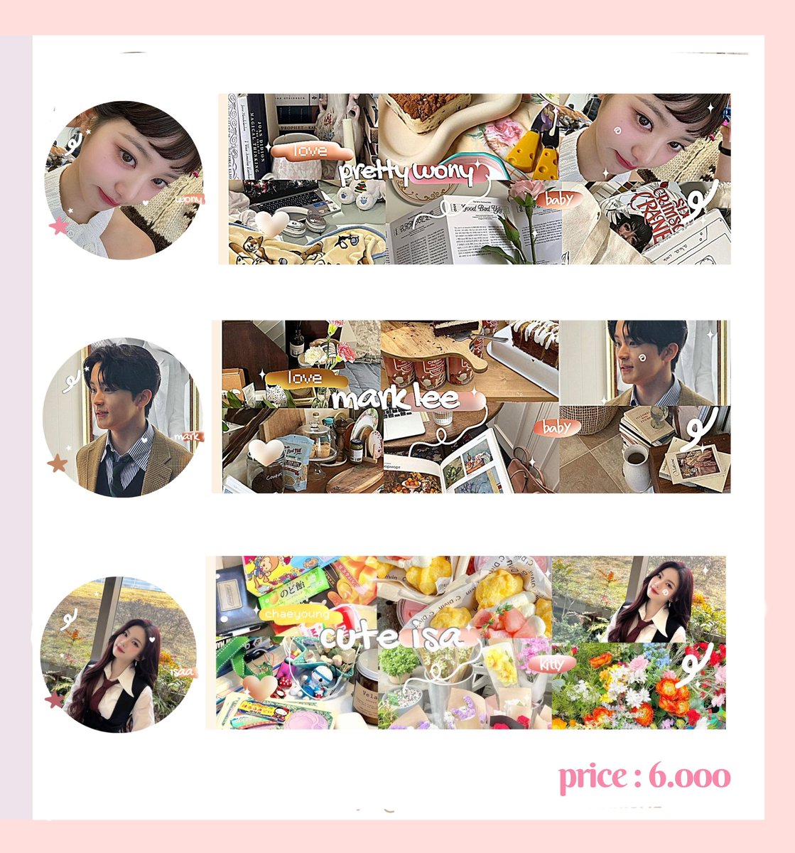 luvbille's tweet photo. help rt please? yuk jajan layout ready stock wony, mark, isa. price ada di pict yaa! bisa retext jugaa. payment bisa lewat qris, dana, spay, ovo. yukk jajann🌷
#zonauang #zonajajan https://t.co/TV90DrmKjZ