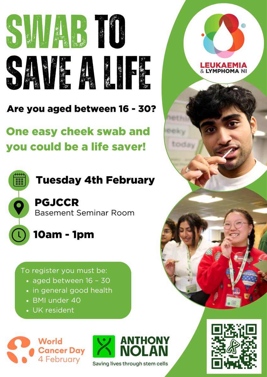 Joanne LLNI (@joannellni) on Twitter photo Join us on Tuesday 4th February as we mark World Cancer Day with a Stem Cell Donor Registration Event at the <a href="/QubPGJCCR/">The Patrick G Johnston Centre for Cancer Research</a>
Please share to spread the word <a href="/BelfastMarrow/">Belfast Marrow</a> <a href="/AnthonyNolan/">Anthony Nolan</a> <a href="/QUBelfast/">Queen's University Belfast 🎓</a> Join us on Tuesday 4th February as we mark World Cancer Day with a Stem Cell Donor Registration Event at the <a href="/QubPGJCCR/">The Patrick G Johnston Centre for Cancer Research</a>
Please share to spread the word <a href="/BelfastMarrow/">Belfast Marrow</a> <a href="/AnthonyNolan/">Anthony Nolan</a> <a href="/QUBelfast/">Queen's University Belfast 🎓</a>