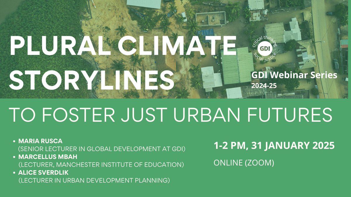 This Friday 31st Jan, Maria Rusca, Marcellus Mbah and Alice Sverdlik will host a webinar discussing a recent paper that develops the plural climate storylines framework to complement existing physical climate storylines.

Read the paper here: bit.ly/40pzTqk
Register for