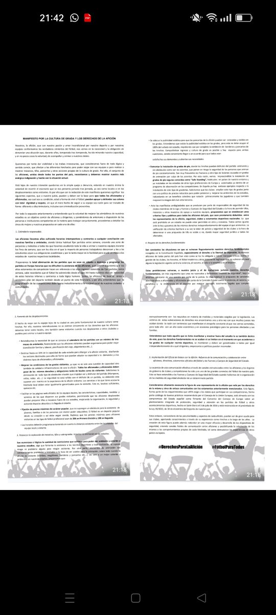 ⚽ MANIFIESTO POR LA CULTURA DE GRADA Y DERECHOS DE LA AFICIÓN ⚽

#DerechosParaLaAficion
#FutbolParaTodos