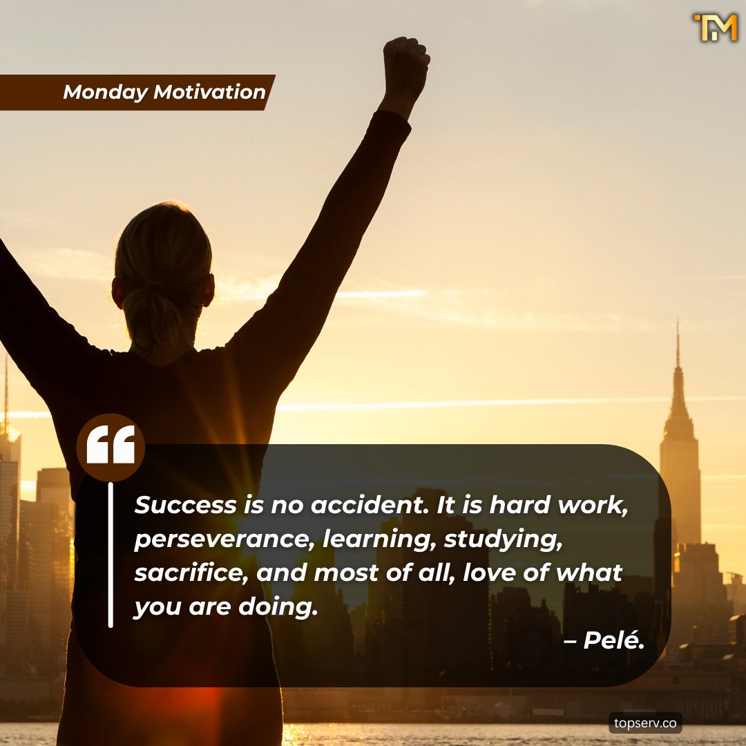 TopservMgmt's tweet photo. Success is no accident. It is hard work, perseverance, learning, studying, sacrifice, and most of all, love of what you are doing. – Pelé.

Let’s make this week one of success and growth!

#MotivationalMonday #StayInspired #BusinessGrowth #ConsultingExperts https://t.co/UuCYFV7wBL