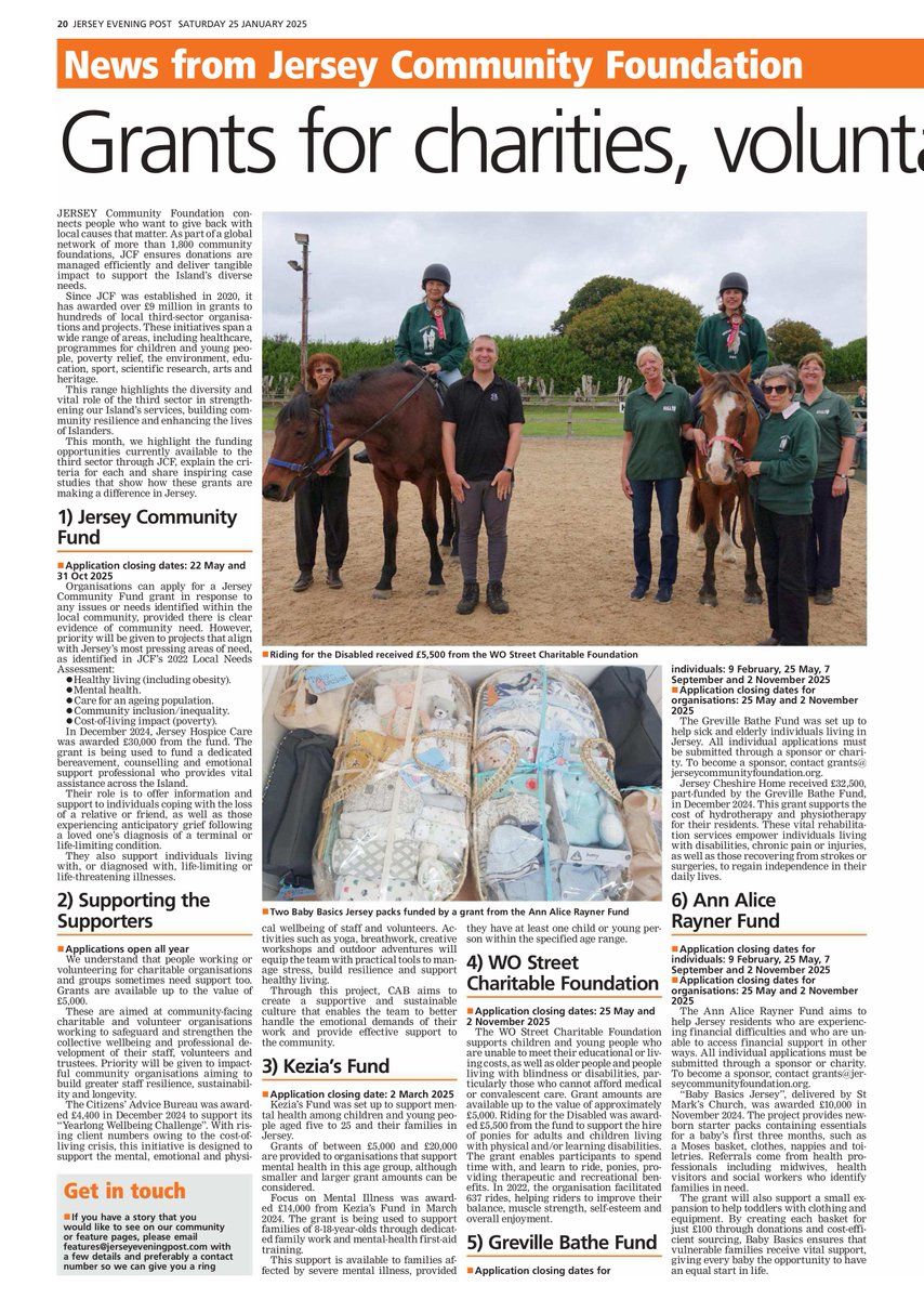 JsyFoundation's tweet photo. Are you looking for funding in Jersey? Our article in Saturday’s @JEPnews explores all of the exciting grant opportunities we have available in 2025. You can read the article attached, or if it’s easier, click here to read it online: https://t.co/xQb5YRw3bj #jerseyci https://t.co/V7l8NILx0i