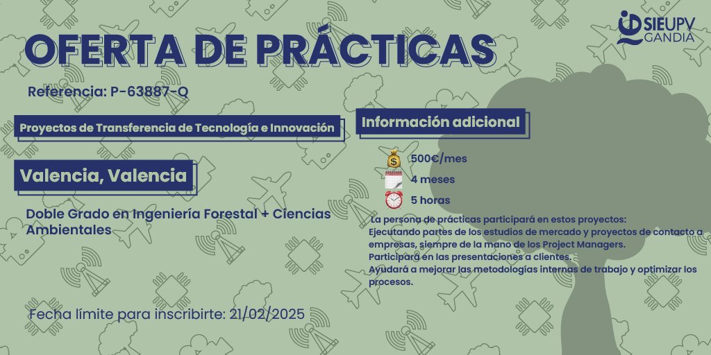 📣OFERTAS DE PRÁCTICAS📣

Haz #practicas en la empresa VIROMII INNOVATION para formarte en PROYECTOS DE TRANSFERENCIA DE TECNOLOGÍA E INNOVACIÓN en VALENCIA, VALENCIA
#LunesDeAMBIENTALES

Más información en: aplicat.upv.es/dire-app/