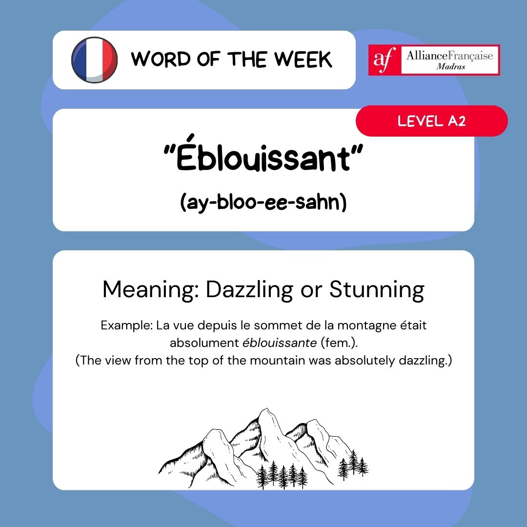 AFMadras (@afmadras) on Twitter photo French Word of the week with AF Madras! 🗼🤓
Learn common French words and use it in your daily vocabulary.
☎ 044 2827 1477 / 9803 / 9804
📩 reception@af-madras.org
📲 9384015360
#afmadras #frenchwordoftheweek #WordOfTheWeek #frenchlanguage #learnfrenchonline #onlinefrench French Word of the week with AF Madras! 🗼🤓
Learn common French words and use it in your daily vocabulary.
☎ 044 2827 1477 / 9803 / 9804
📩 reception@af-madras.org
📲 9384015360
#afmadras #frenchwordoftheweek #WordOfTheWeek #frenchlanguage #learnfrenchonline #onlinefrench