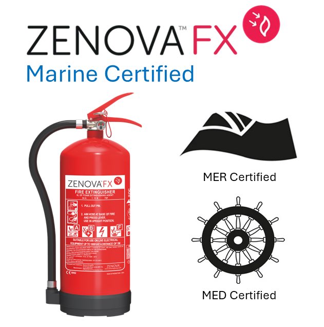 Zenova FX extinguishers expand marine certification, they are both MER &amp; MED certified. ✅ 

#ZED #FireSafety