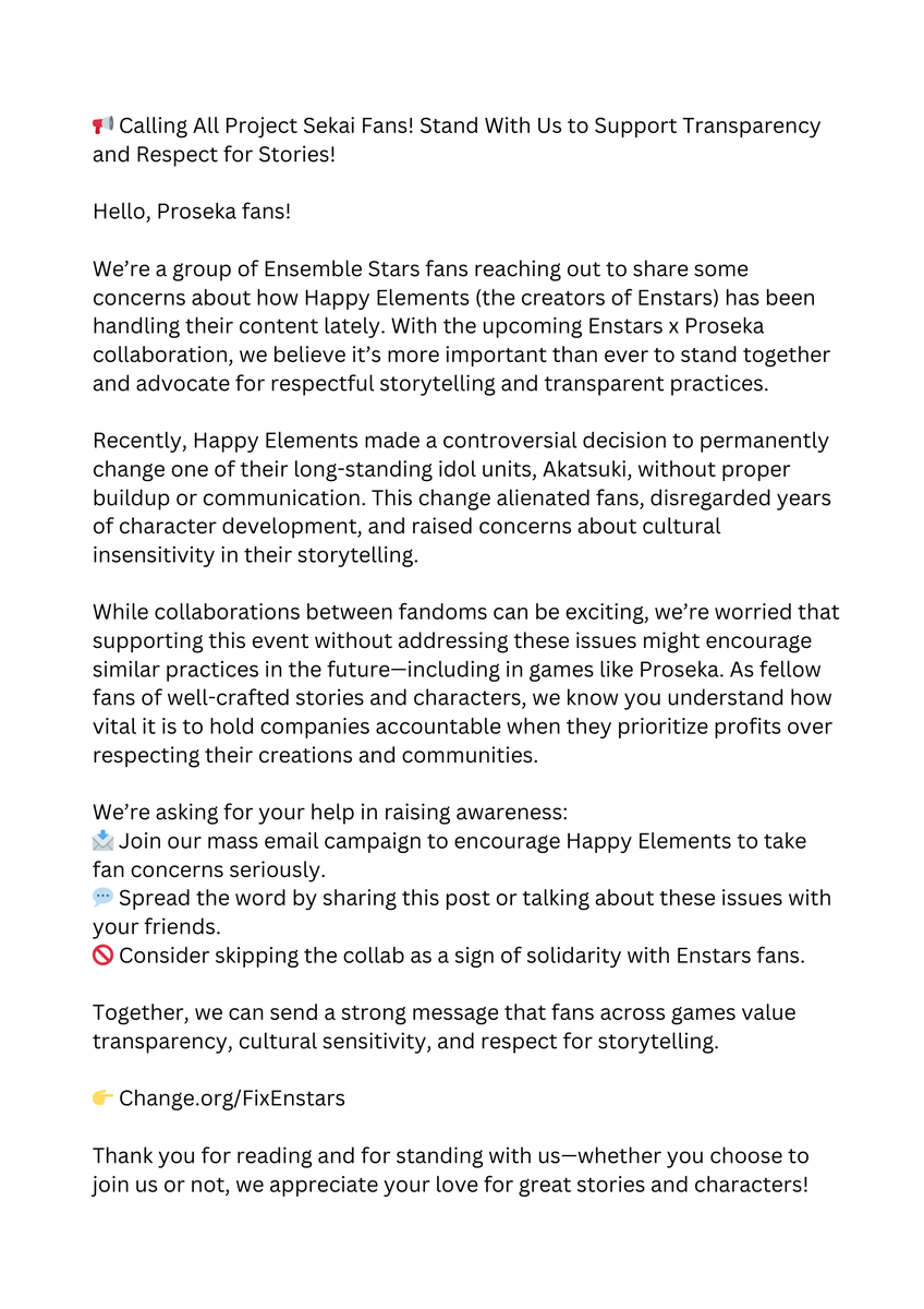 keitojawa's tweet photo. 📢 Proseka fans, we need your help!
Happy Elements is changing Enstars' stories in ways that hurt years of character development &amp; raise cultural concerns. With the Proseka x Enstars collab, let's stand for better practices!
📩 https://t.co/AXFyfFuk9s
#紅月は永遠に3人 https://t.co/Svij2oJDB3
