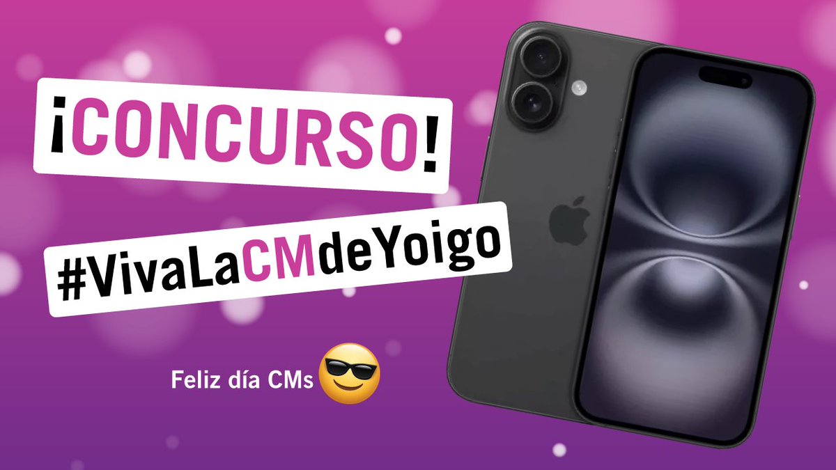 💜 🎁 #CONCURSO 🎁 💜

Hoy es mi día y quiero ser TT mi genteeee. 😎 ¿Me ayudáis a llenar este tweet con el hashtag #VivaLaCMdeYoigo contando por qué merecemos ser tendencia? 

Venga va, que puedes llevarte este iPhone 16. 😉