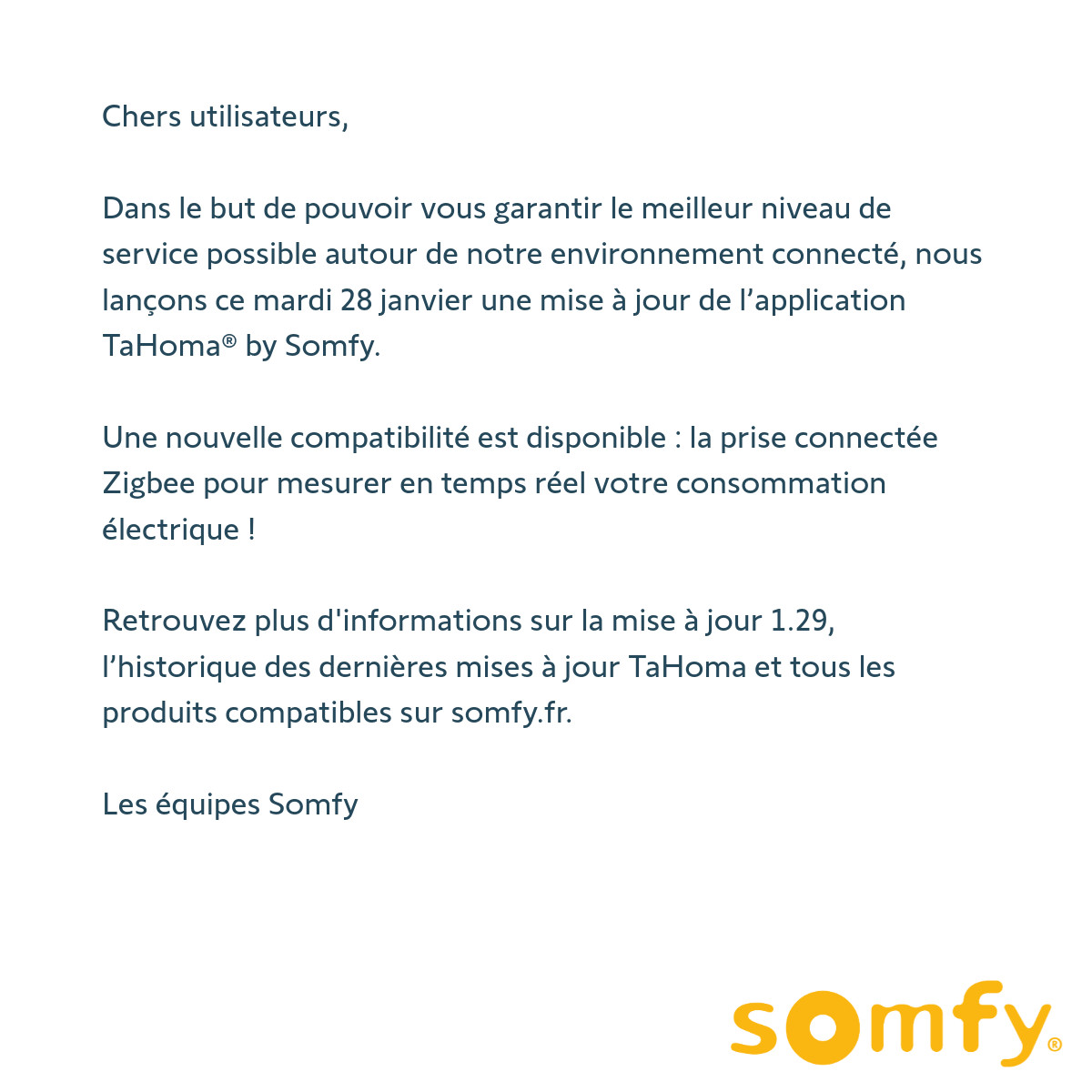 Somfyfr's tweet photo. Chers utilisateurs,

Dans le but de pouvoir vous garantir le meilleur niveau de service possible autour de notre environnement connecté, nous lançons ce mardi 28 janvier une mise à jour de l’application TaHoma® by Somfy.

> https://t.co/JdxOtWOMPS https://t.co/6ieaCor12b