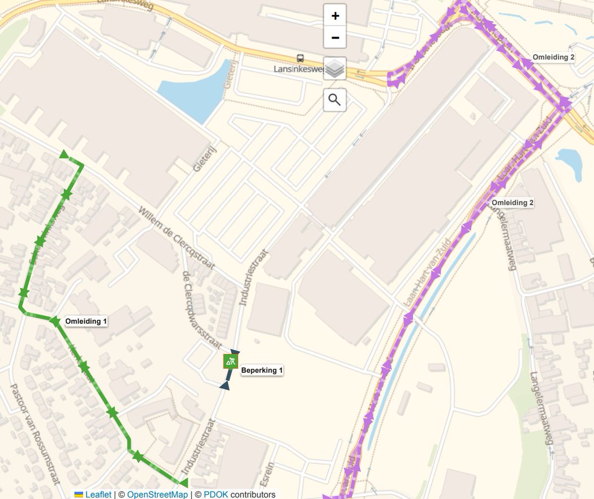 Vanwege werkzaamheden wordt een deel van de Industriestraat afgesloten van woensdag 29 januari t/m woensdag 12 februari. Er komt een omleiding.