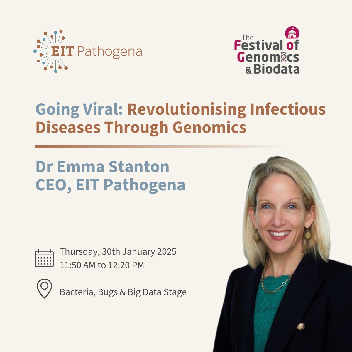 EIT Oxford (@eitoxford) on Twitter photo 🚀 Join <a href="/EITPathogena/">EIT Pathogena</a> at the Festival of Genomics at Excel London on the 29th - 30th January!
Don’t miss a compelling 30-minute talk by CEO Dr. Emma Stanton, titled: "Going Viral: Revolutionising Infectious Diseases Through Genomics"
đź“… Date: Thursday, 30th of January, 2025
⏰ 🚀 Join <a href="/EITPathogena/">EIT Pathogena</a> at the Festival of Genomics at Excel London on the 29th - 30th January!
Don’t miss a compelling 30-minute talk by CEO Dr. Emma Stanton, titled: "Going Viral: Revolutionising Infectious Diseases Through Genomics"
đź“… Date: Thursday, 30th of January, 2025
⏰