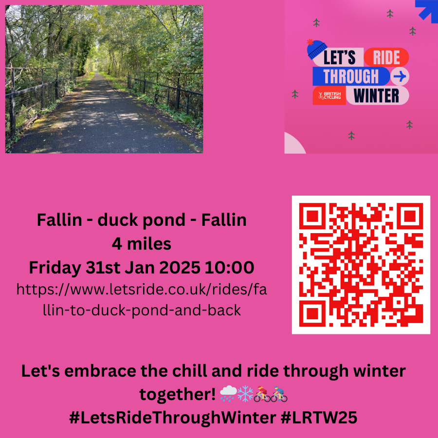 Philippa Cochrane (@philippac72) on Twitter photo I'm putting on a 4 mile, short ride in #Fallin on Fri 31st Jan '25. The ride will use the traffic-free cycle path & is good for any women wanting to try cycling. We'll go slowly and take it easy. <a href="/BreezeScotland/">BreezeScotland</a> <a href="/BreezeCycling/">Breeze</a> <a href="/activestirling1/">Active Stirling Ltd</a> <a href="/McGurkAS/">Janelle McGurk</a> letsride.co.uk/rides/fallin-t… I'm putting on a 4 mile, short ride in #Fallin on Fri 31st Jan '25. The ride will use the traffic-free cycle path & is good for any women wanting to try cycling. We'll go slowly and take it easy. <a href="/BreezeScotland/">BreezeScotland</a> <a href="/BreezeCycling/">Breeze</a> <a href="/activestirling1/">Active Stirling Ltd</a> <a href="/McGurkAS/">Janelle McGurk</a> letsride.co.uk/rides/fallin-t…