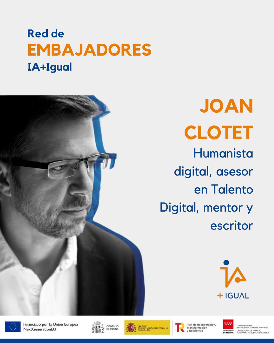 IA+Igual (@iamasigual) on Twitter photo ¡<a href="/JoanClotet/">Joan Clotet ✍🏻 #HumanismoDigital</a> forma parte de la Red de Embajadores de IA+Igual!
Nos complace contar con un humanista digital, asesor en Talento Digital, mentor y escritor en el equipo. Busca dejar una huella humana y positiva en la gestión de personas en esta era digital iamasigual.eu/red-de-embajad… ¡<a href="/JoanClotet/">Joan Clotet ✍🏻 #HumanismoDigital</a> forma parte de la Red de Embajadores de IA+Igual!
Nos complace contar con un humanista digital, asesor en Talento Digital, mentor y escritor en el equipo. Busca dejar una huella humana y positiva en la gestión de personas en esta era digital iamasigual.eu/red-de-embajad…