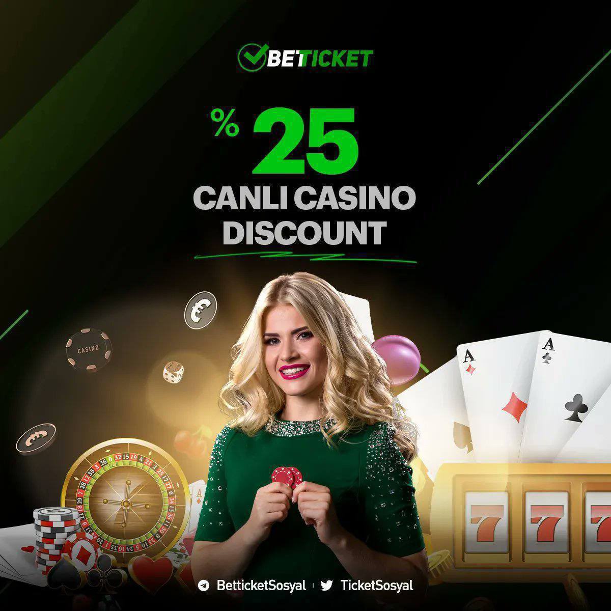 🟢 LİMİTSİZ DEV DİSCOUNT BONUSU

📆 Haftanın 7 günü, 24 saat %25 Canlı Casino Discount ile kazanma fırsatını kaçırmayın!

✔️Ticket hep kazandırıyor! Sende Kazanmak İster misin?

📌 ws.tc/betticketgiris