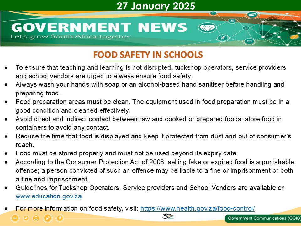 GovernmentZA's tweet photo. #FoodSafetySA | According to the Consumer Protection Act of 2008, selling fake or expired food is a punishable offence; a person convicted of such an offence may be liable to a fine or imprisonment or both a fine and imprisonment.
For more information on food safety, visit: https://t.co/hBqqe4guey
#GovZAUpdates