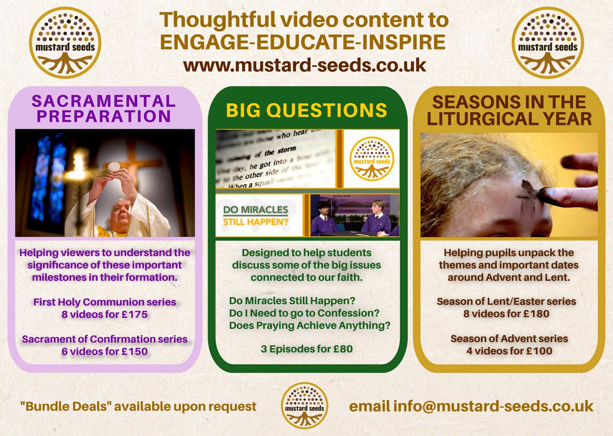 Mustard-Seeds (@mseedsvideo) on Twitter photo Fresh from helping <a href="/BhamDES/">Birmingham Diocesan Education Service</a> launch their Jubilee Year with a livestream event for all <a href="/RCBirmingham/">RC Birmingham</a> schools, I’m turning my attention back to the Catholic RE video resources available at mustard-seeds.co.uk
Series covering #lent #HolyCommunion and #Confirmation Fresh from helping <a href="/BhamDES/">Birmingham Diocesan Education Service</a> launch their Jubilee Year with a livestream event for all <a href="/RCBirmingham/">RC Birmingham</a> schools, I’m turning my attention back to the Catholic RE video resources available at mustard-seeds.co.uk
Series covering #lent #HolyCommunion and #Confirmation