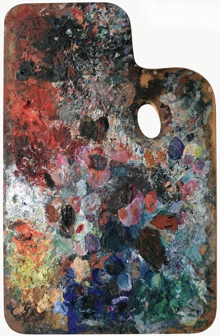 6pm tmw (Tues) or on catch-up: Dr Alexandra Loske, curator of the Royal Pavilion <a href="/BrightonMuseums/">Brighton Museums</a>, explores unique palettes alongside stunning paintings by the celebrated artists who used them. Info/tx: artscapades.org/tickets/loske (Image: Kandinsky's palette 1933-44)