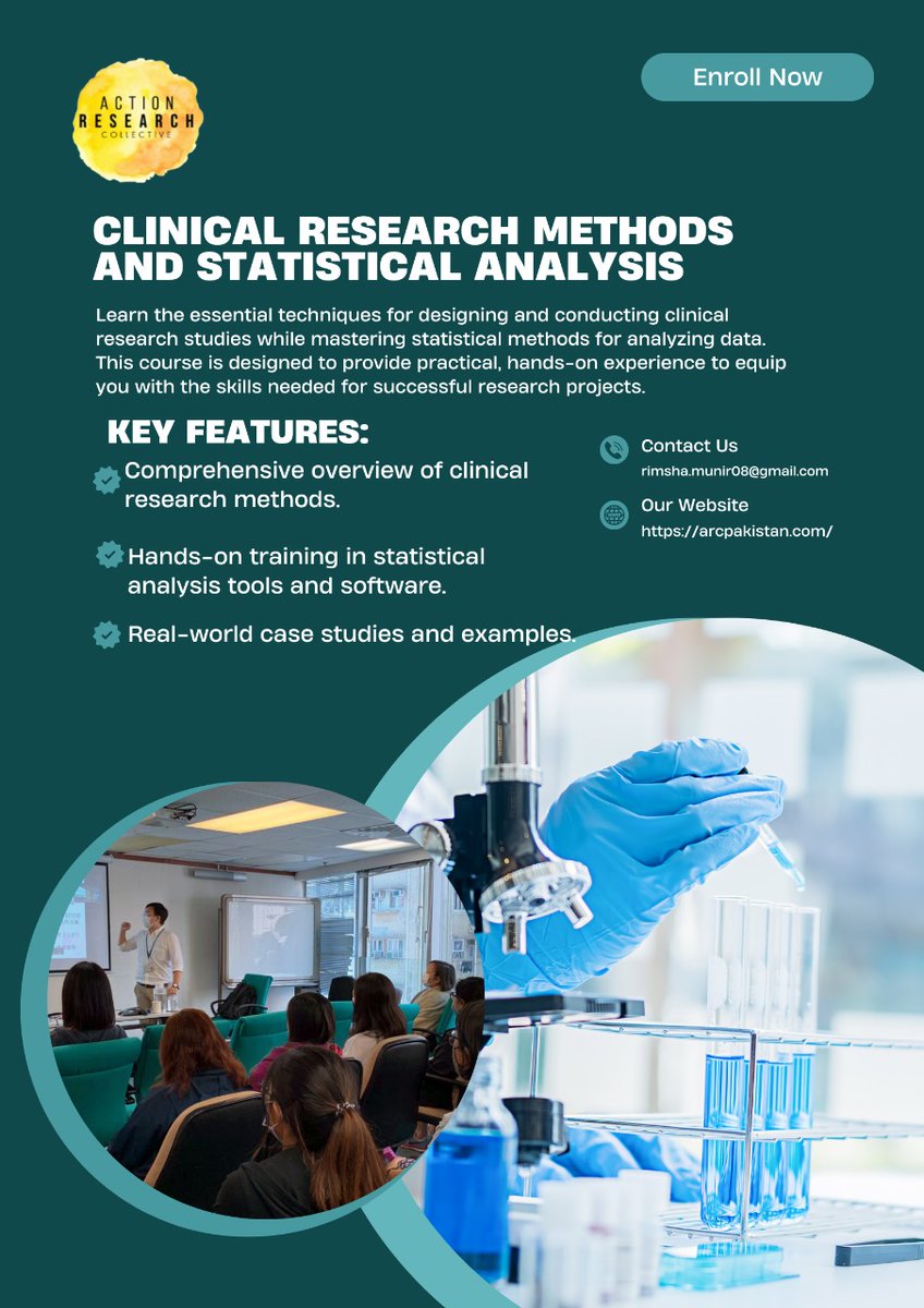Nousheen Zaidi (@nosheen_z) on Twitter photo <a href="/ActionResear/">Action Research Collective</a> presents a course on Clinical Research Methods & Statistical Analysis.
Tailored for clinicians, this program is designed to transform underutilized health data in Pakistan into impactful research.
For details, DM <a href="/MunirRimsha/">Rimsha Munir</a> <a href="/ActionResear/">Action Research Collective</a> presents a course on Clinical Research Methods & Statistical Analysis.
Tailored for clinicians, this program is designed to transform underutilized health data in Pakistan into impactful research.
For details, DM <a href="/MunirRimsha/">Rimsha Munir</a>