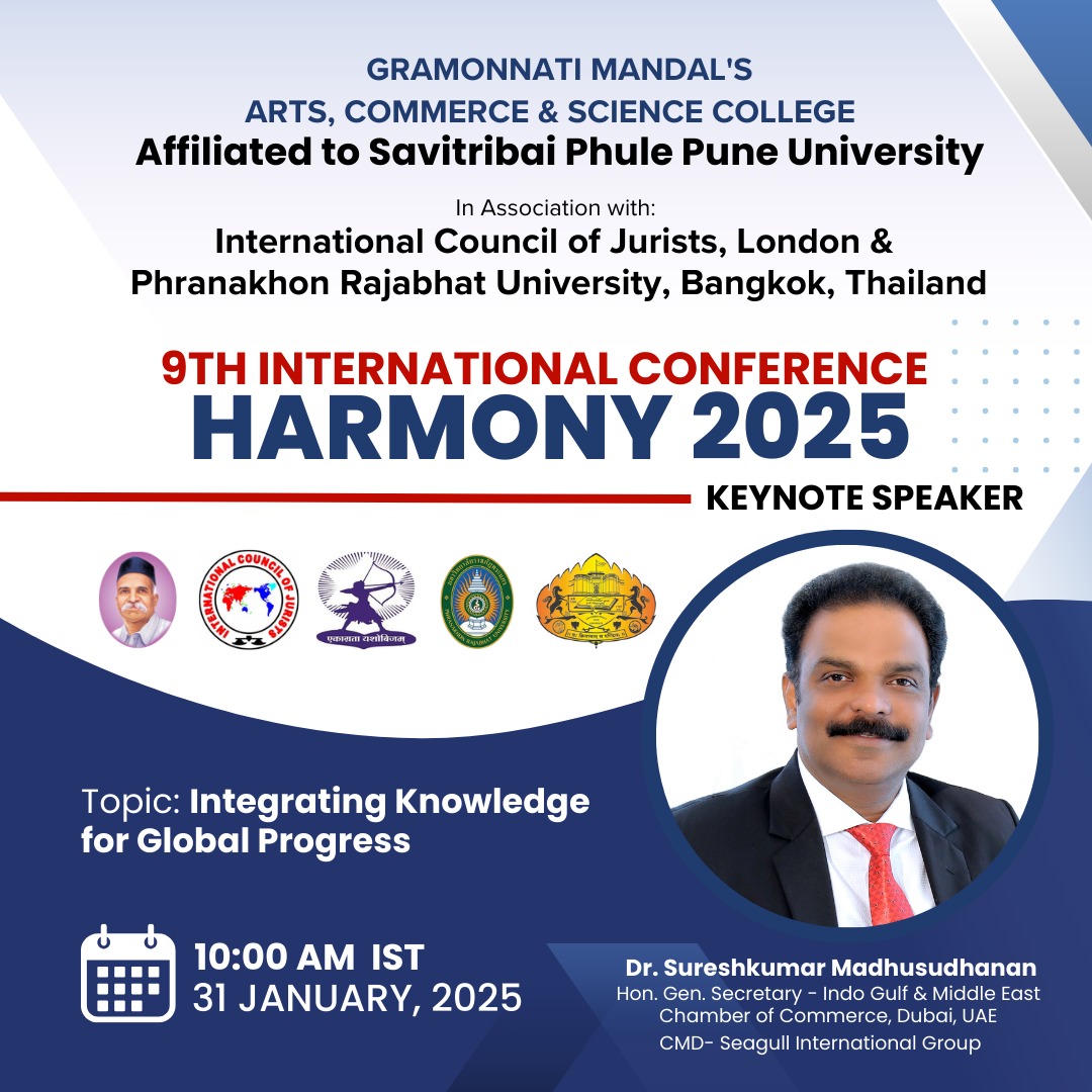 hrd1_seagull's tweet image. 🌟 HARMONY 2025 🌏
📅 31st Jan 2025 | ⏰ 10:00 AM IST

🎯 Integrating Knowledge for Global Progress
👨🏫 Speaker: Dr. Sureshkumar Madhusudhanan

Hosted by Gramonnati Mandal’s ACS College, Pune University, with global partners.

#Harmony2025 #GlobalKnowledge