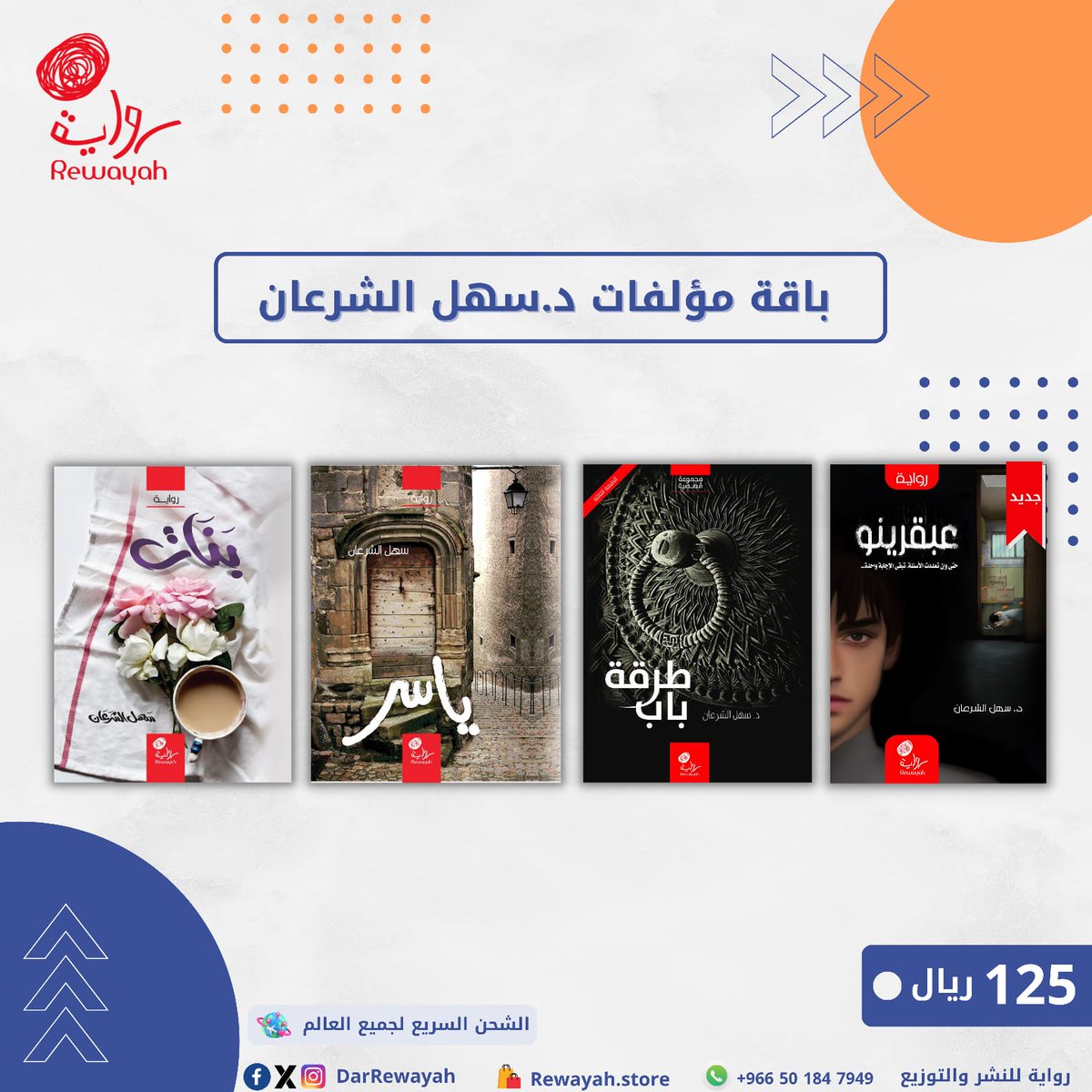 باقة إبداعية مميزة من إصدارات د. سهل الشرعان. ⁣
⁣
 - طرقة باب: قصص تحمل أبعاداً إنسانية عميقة تسافر بك بين المشاعر والأفكار.  ⁣
- ياسر: حكاية ملهمة عن الحب والتضحية، عن طفل نحو ربته أخته بكل حنان.  ⁣

#دار_رواية