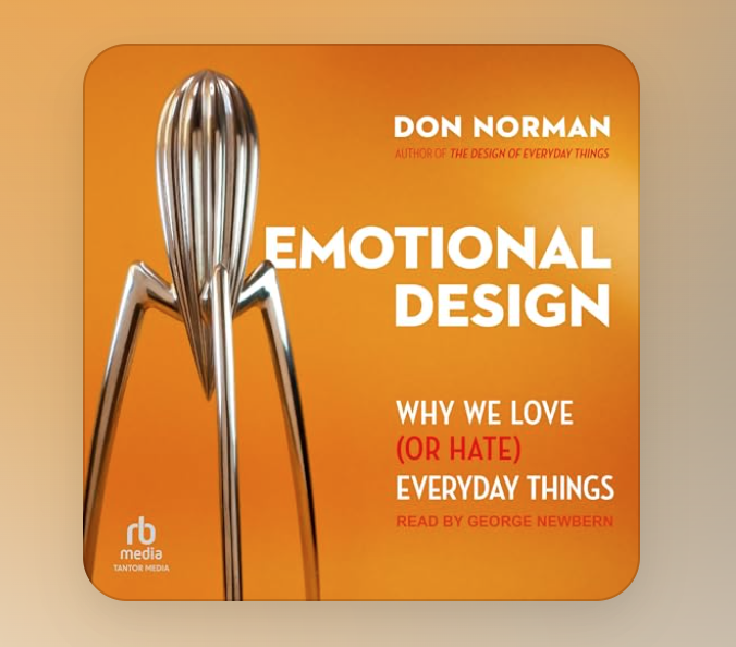 an_chi_name's tweet photo. I've always appreciated well-made, beautiful/nice things, so #reading Norman's "Emotional #Design" is fun. Solidified my interest in the design of tangible things. Also this area of expertise connects directly to understanding customers and the data behind their needs. Useful. https://t.co/4Gs6fqGf8b