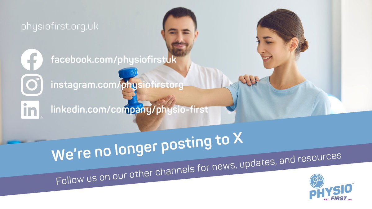 Good morning. Sadly, we will no longer post our #PhysioFirst news, updates, and resources to this channel. Please follow us on our other channels to remain up to date.

facebook.com/physiofirstuk
instagram.com/physiofirstorg
linkedin.com/company/physio…