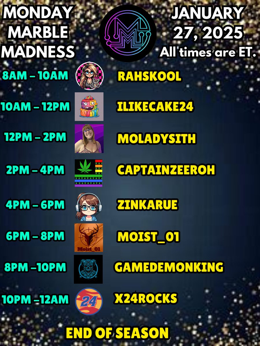 Ian2773_TTV's tweet photo. TODAY!

The final week of Season 14's Monday Marble Madness is here.

Join your hosts @rahskool,  ILIKECAKE24, @MoLadySith, @CaptainZeeroh, @ZinkaRue, Moist_01, @GameDemonKing &amp; @x24rocks for a day of Marble Madness

Viideo here - https://t.co/OCnFxCNdI0 https://t.co/4sVxZIPYr5