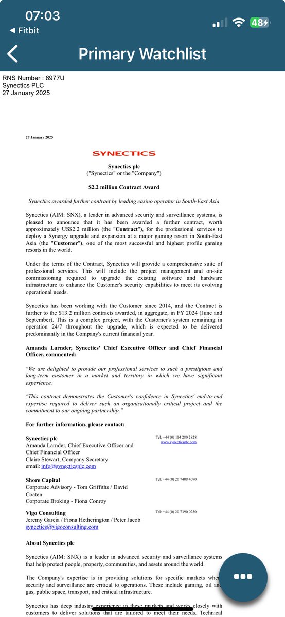 AlanDorling's tweet photo. #SNX - another sizeable Casino Contract win of $2.2m for Asia Customer. Forward PE only 13 and PEG ratio of only 0.9 for this fast growing  £54 million mkt cap company https://t.co/uyLuHST2Yl