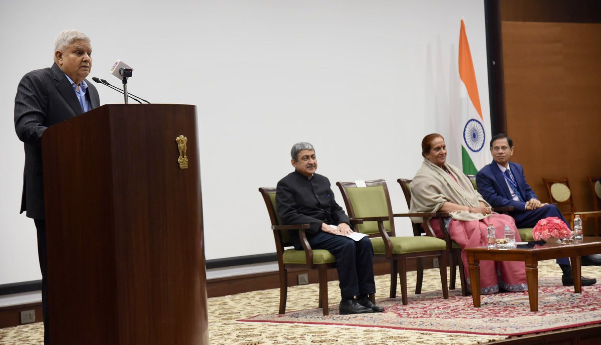 VPIndia's tweet photo. Hon'ble Vice-President and Chairman, Rajya Sabha, Shri Jagdeep Dhankhar addressed the fifth batch of participants of the Rajya Sabha Internship Programme at Vice-President's Enclave today. #RajyaSabha https://t.co/Un0VSuMEaF