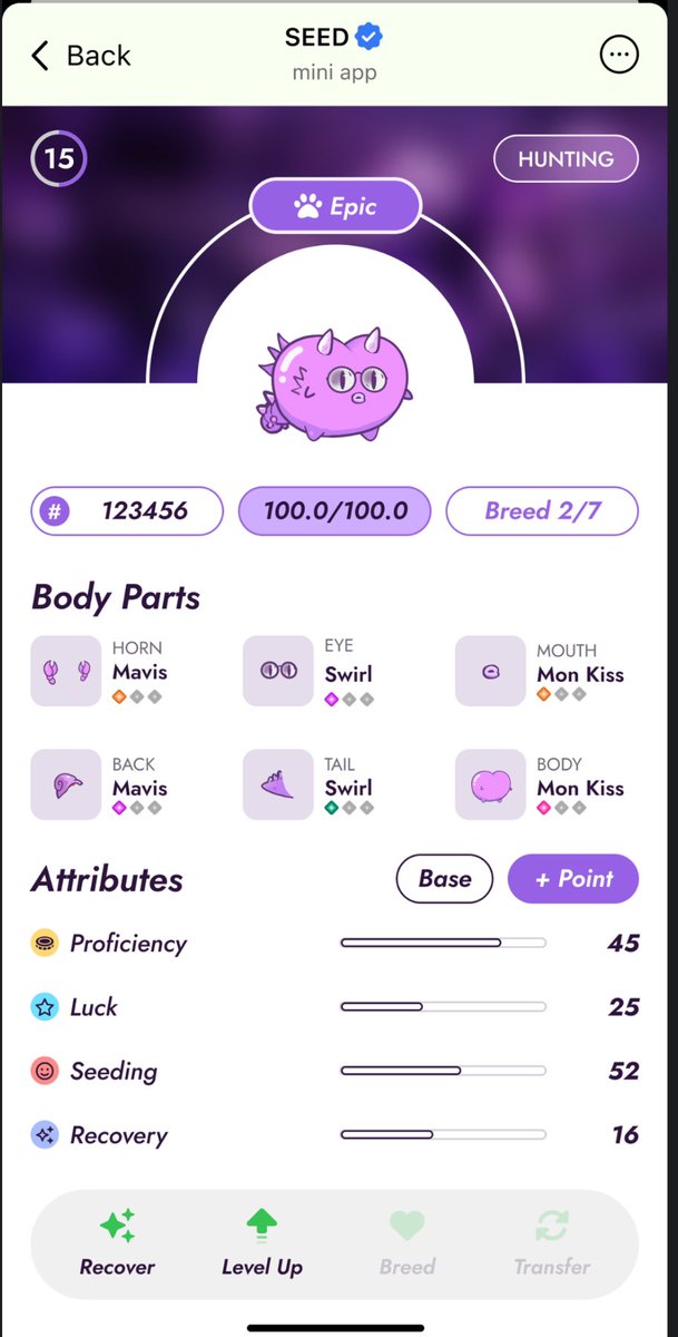 ZantricO's tweet photo. $SEED is evolving into a mass NFT gaming ecosystem centered around a groundbreaking game inspired by the global appeal of Pokémon Go and Axie Infinity.

$SLOVE and $SEED earning 

1) how to earn SLOVE

In the SEED Verse, players are equipped with NFT SEED Mons to earn tokens by engaging in activities. Players can earn both SLOVE and SEED, depending on their chosen strategy.
SLOVE/ SEED earnings per Energy depends on three key factors:
 Quality of SEED Mon – Base SLOVE earnings vary by SEED Mon Quality. Refer to the SEED Mon Qualities section for details about each type.  SEED Mon’s Proficiency Attribute – Higher Proficiency boosts SLOVE earnings per minute. From Level 0 to Level 30, players can ALL earn SLOVE.   SEED Mon’s Seeding Attribute – Higher Seeding increases SEED earnings per minute.   Class of SEED Mon – Higher Class SEED Mon can hunt more tokens and rewards since their attribute points are higher.
Once Energy is depleted, token earning stops. Players can either continue their activities without earning tokens or exit their session by holding the Stop button.

2) How to Earn $SEED 

SEED earnings have no set limit. Instead, the earning rate adjusts dynamically every minute, depending on the number of active SEED earners at that time. The earnings are calculated and distributed every minute, based on the total number of SEED Mons actively utilized during that period.

Level Requirement
SEED earning is only available to MON that reaches Level 30.

Seeding Mechanics
The more Seeding attributes, the higher the earnings.

SEED Earning will be available later with the new updated version.