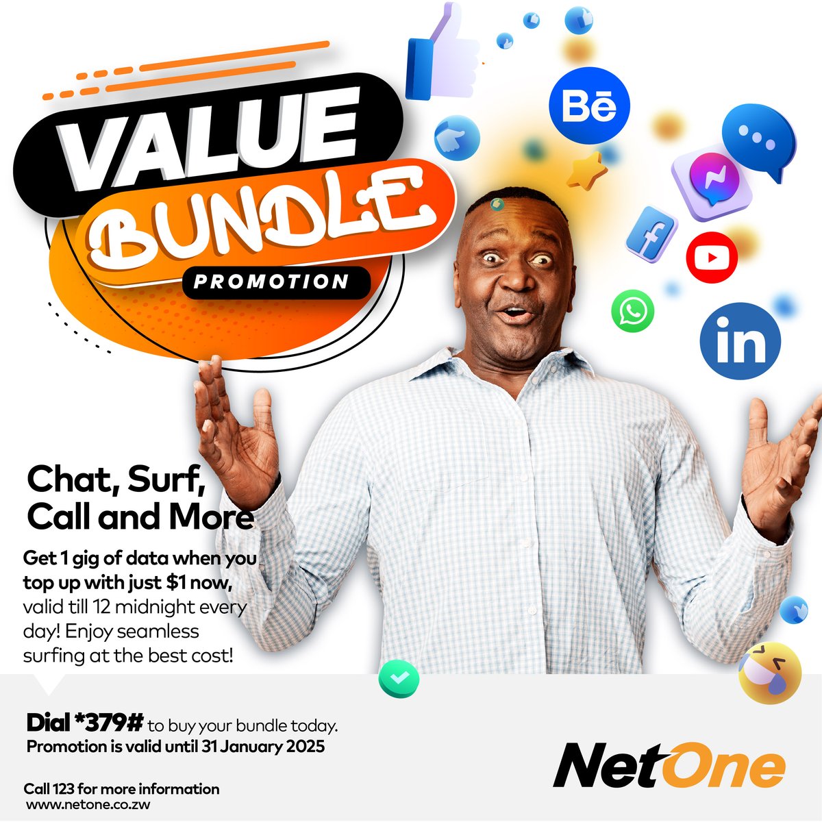 NetOneCellular's tweet image. ⚡️ 1GB for $1 ⚡️

Enjoy Browse, Stream, &amp;amp; Download all day long with our incredible Value Bundle. 📱

But hurry! This offer ends on January 31st.

Dial *379# or *111# and select option 1 &quot;Promotions&quot; to activate.

#NetOne #1GBfor1Dollar #ValueBundle