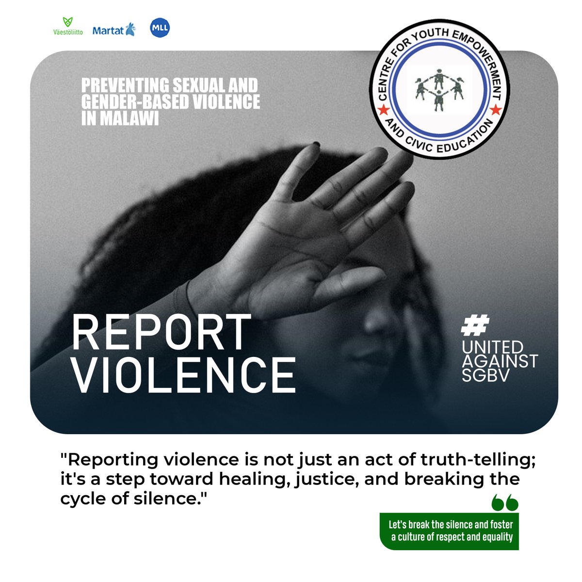 CYECE_Malawi's tweet photo. "If you witness or experience violence, speak up and report it. Your voice can make a difference in stopping harm and protecting others. #ReportViolence #SpeakUp" https://t.co/otIihuYgFm