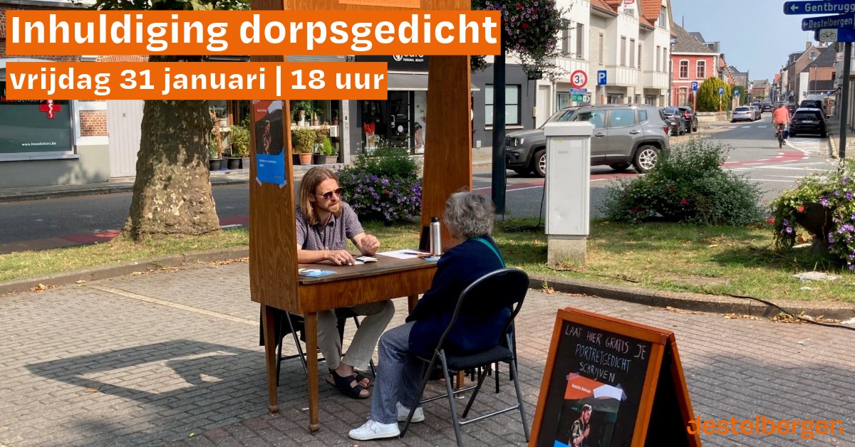 👀 Ben je ook benieuwd naar ons dorpsgedicht? 📜🎉 Op vrijdag 31 januari huldigen we feestelijk het nieuwe dorpsgedicht in aan de bib van Destelbergen.

✍️ Dichter in residentie, Kevin Amse, schreef dit gedicht op basis van persoonlijke portretten.
