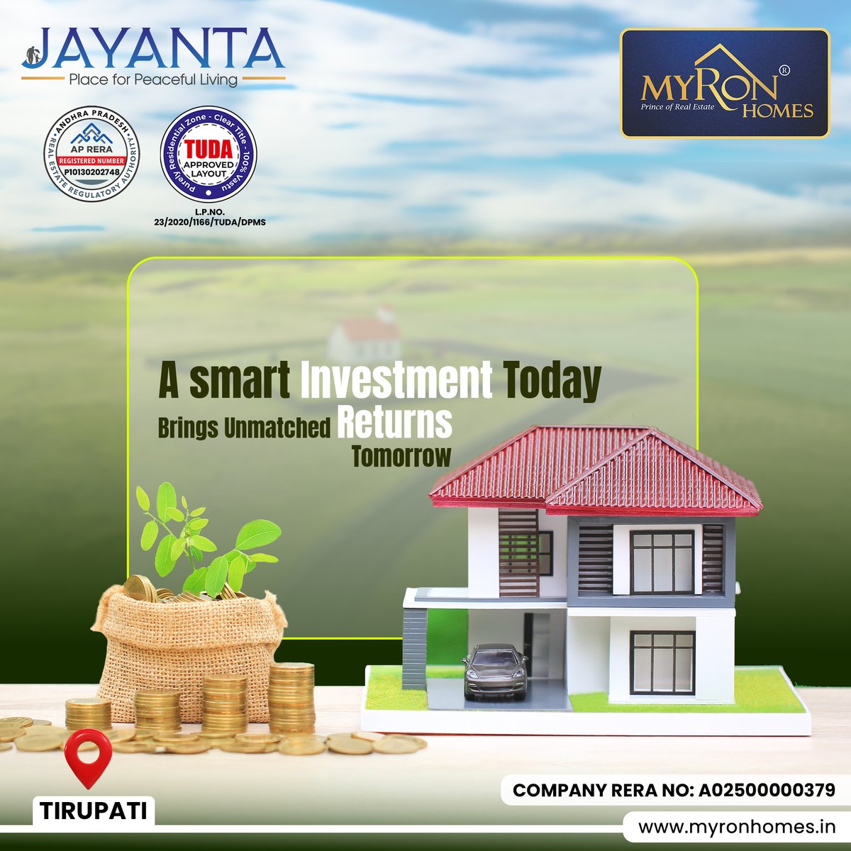MyronhomesOffl's tweet photo. 🏞️ Discover the perfect blend of nature and opportunity! Jayanta Open Plots in Tirupati are your key to high returns tomorrow. Invest smart today, grow wealth tomorrow.
#Jayanta #MyronHomes #SmartInvestments #PeacefulLiving #TirupatiRealEstate #FamilyFirst #TUDAApproved https://t.co/WMmngQNyye