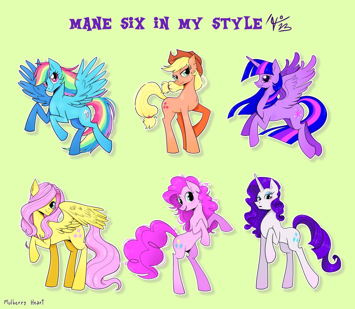 comms_nao's tweet photo. The Mane 6 are back! ✨ Just finished this piece of the whole crew🌈 Who's your fave? Drop a comment!  #MyLittlePony #MLP #Fanart #DigitalArt #Friendship #Ponyville #Equestria #TwilightSparkle #Applejack #Fluttershy #Rarity #PinkiePie #RainbowDash #MulberryHeart #CommissionOpen https://t.co/tHz0yRiNY7