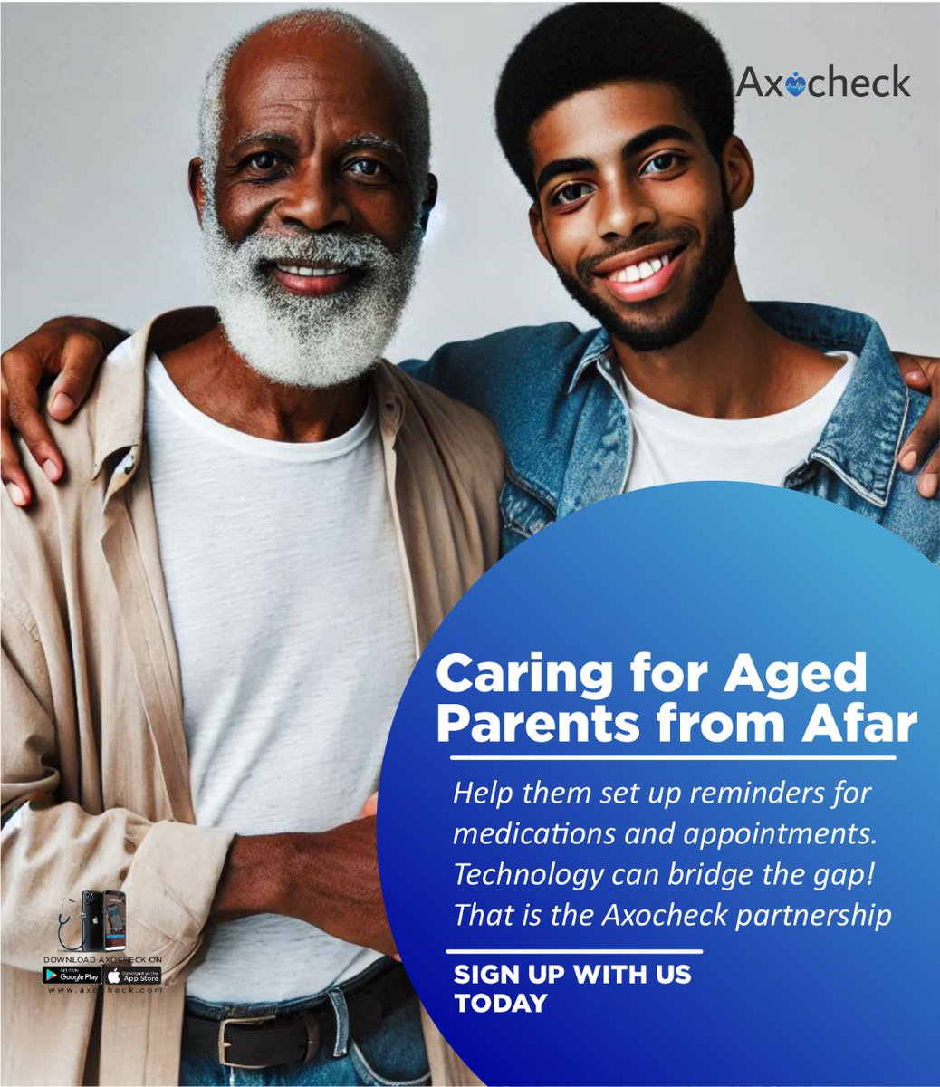 axocheck's tweet photo. "Love knows no distance. 🌍💙 Care for your aging parents from anywhere with Axocheck! Set up medication and appointment reminders effortlessly—because technology bridges the gap when you can’t be there in person. Sign up today and stay connected to their health. 🤝✨ https://t.co/AzLVz5mOEL