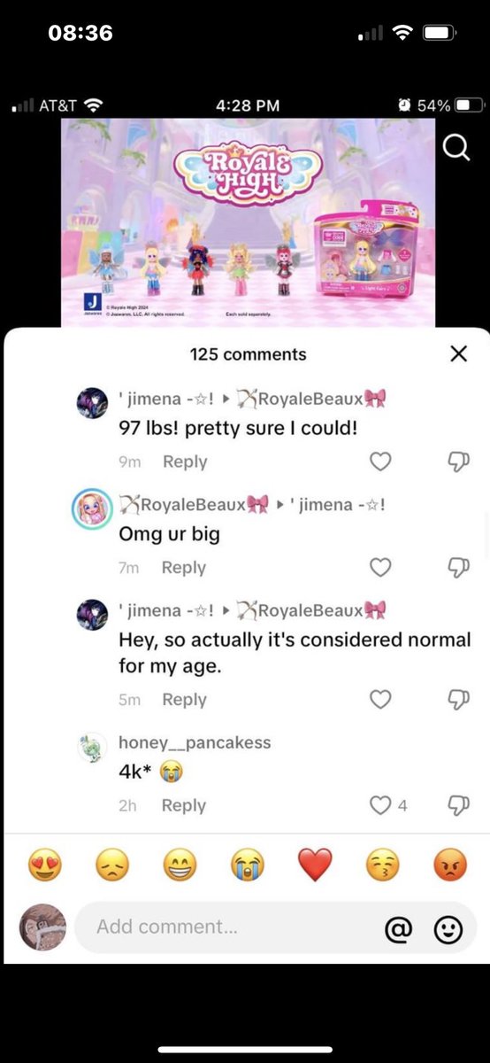 Another example of great RH tiktoker!
Where did all that even come from, jimena was insulting the game not them😅
The “i wouldnt expect you to afford that” and the “if you can even fit in it” are disgusting and childish. Grow up. 
Also 97lb (44kg) is very normal.
Disgusted