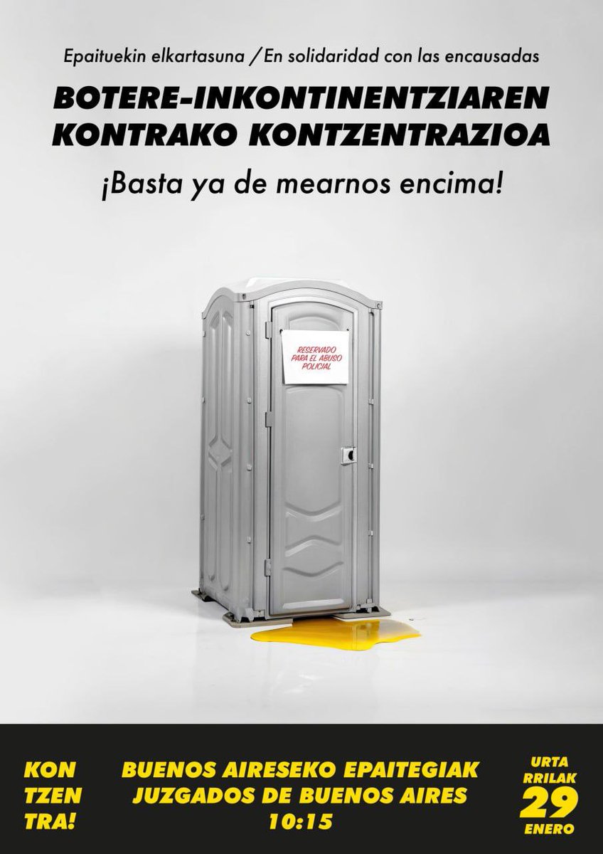 Asteazkenean, hilaren 29an, hiru konpartsakide epaituko gaituzte salaketa faltsu batengatik. 2023ko Bilboko Aste Nagusian, zerbitzuz kanpo eta erabat mozkortuta zeuden bi udaltzainek txiza egin zuten gure txosnako horman. Atentzioa eman zietenean, eraso eta mehatxu egin ziguten.