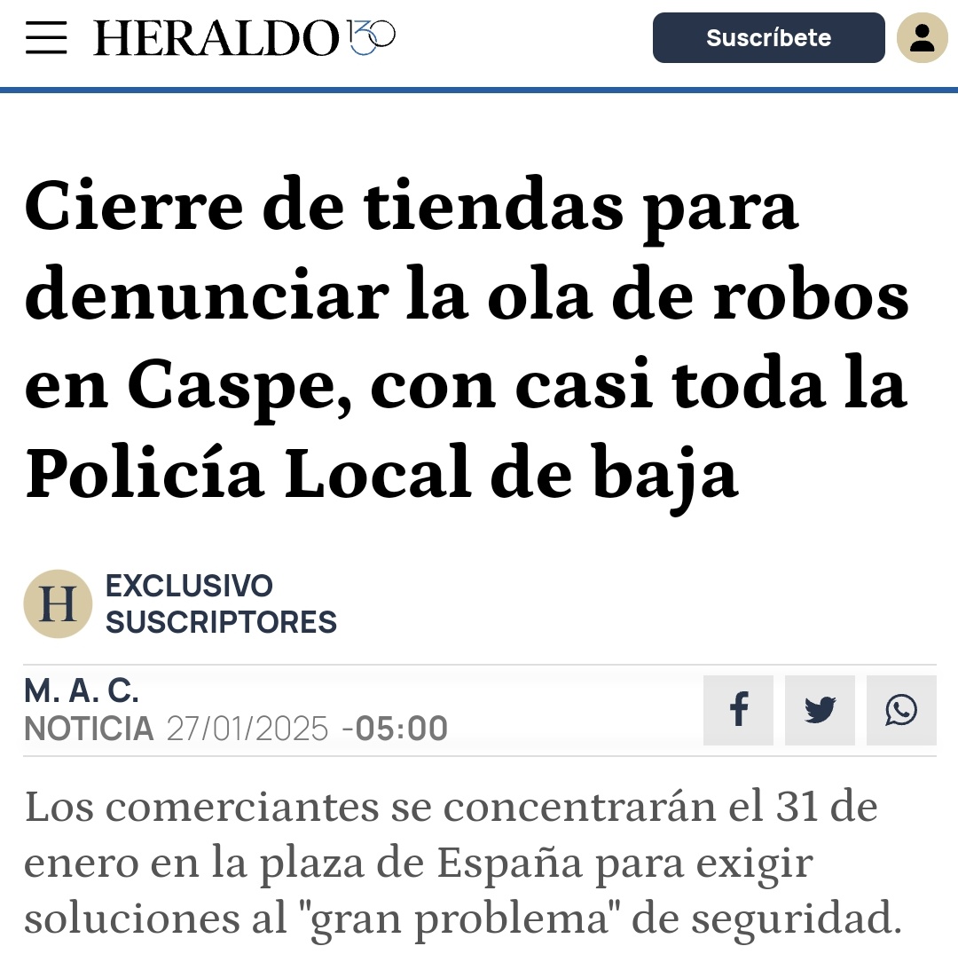 En Caspe (Zaragoza) no pueden más. Todas las semanas se producen robos con violencia en sus negocios.

Toda la plantilla de Policía Local está de baja, Guardia Civil no tiene efectivos.

Aumento de la delincuencia y modelo policial obsoleto. Siempre paga el mismo: el ciudadano.