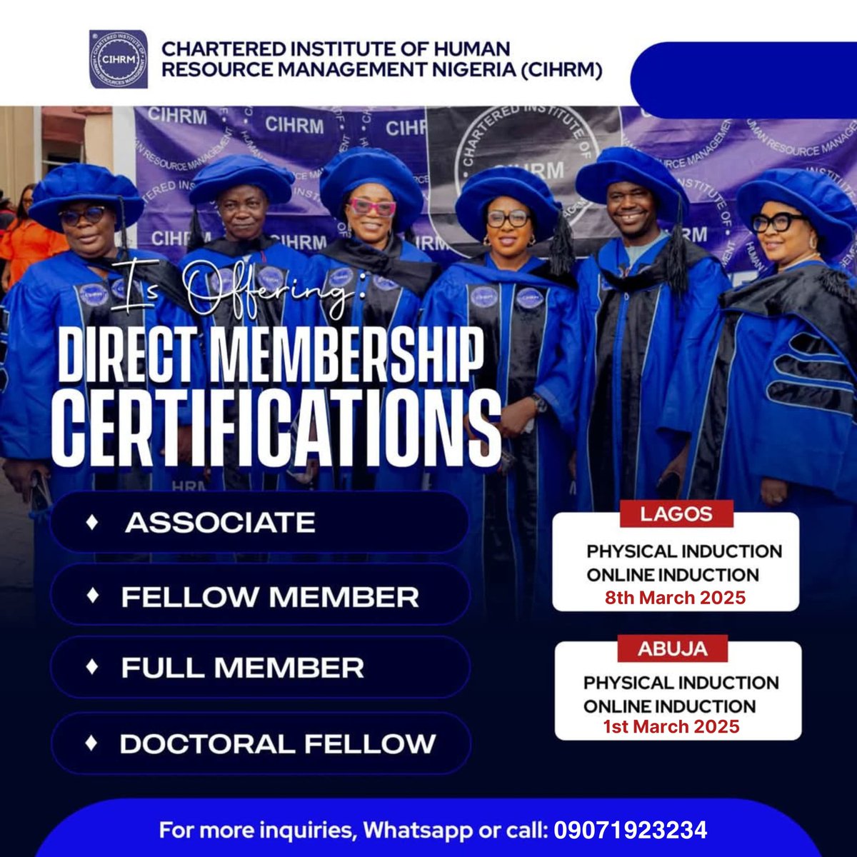 cihrmnigeria's tweet photo. ๐ Advance your HR career with CIHRM Nigeria's PGD in Human Resource Management!
โ
Certifications:
๐ PGD
๐ค Associate Membership
๐
Certified Personnel Manager
๐ Now โฆ100K (was โฆ120K)!
๐ฒ Call/WhatsApp: 09071923234
๐ Enroll today! #HRManagement #CareerGrowth #CIHRM https://t.co/bcz5fddoFv