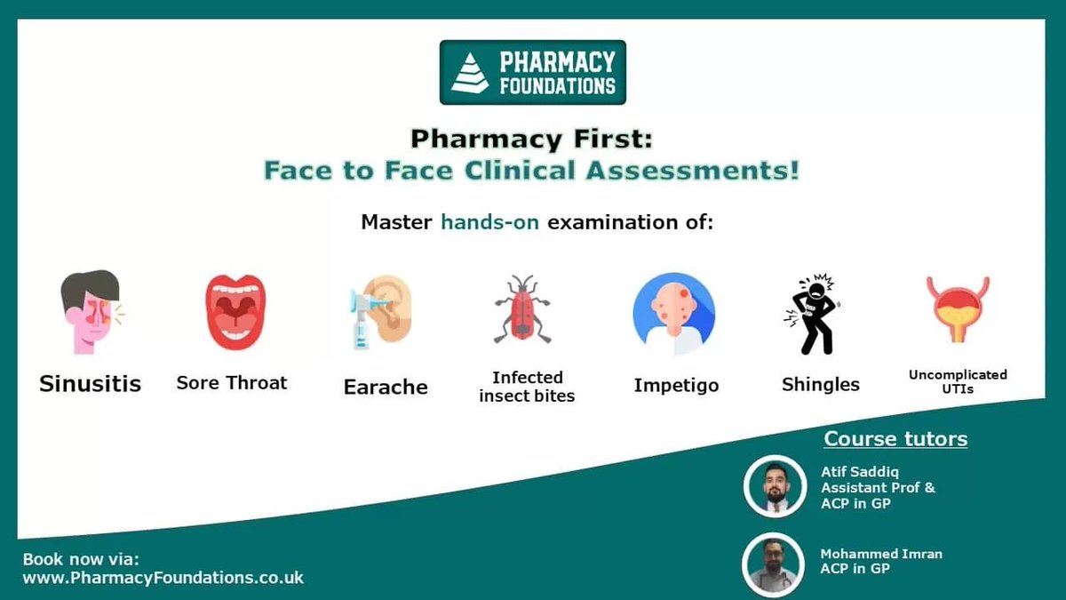 Last few tickets for both Pharmacy First &amp; Vaccination sessions this coming Saturday in Leeds

Booking Link for Vaccination &amp; BLS (9am - 12.30pm):

pharmacyfoundations.co.uk/courses/bls010…

Booking Link for Pharmacy First (1.30-5.30pm):

pharmacyfoundations.co.uk/courses/leedsp…