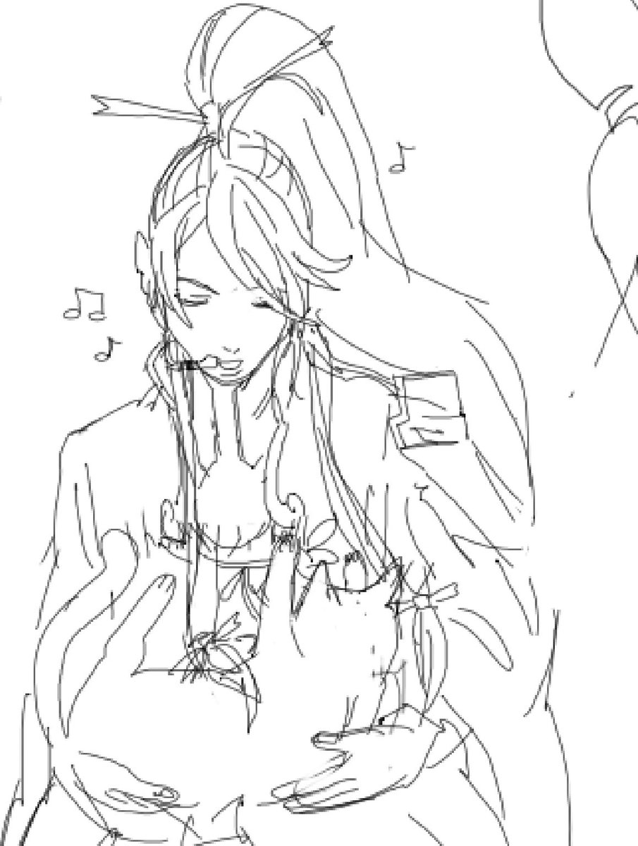 Late night doodle of Gakupo singing to a cat #神威がくぽ #Gakupo